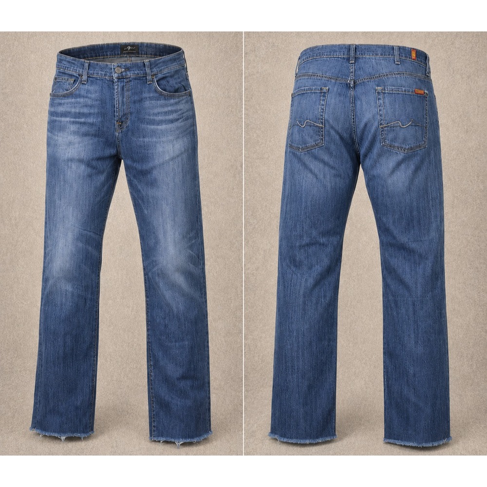 7 For All Mankind Carsen Jeans Men 38x32 Luxe Performance Straight Raw Hem Denim
